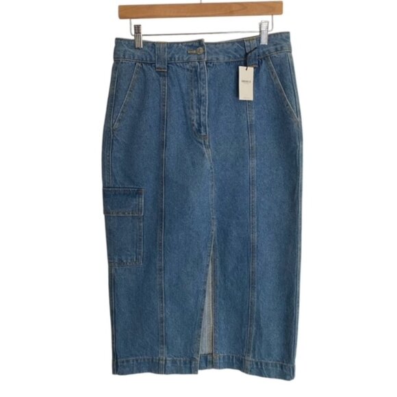 NWT Forever 21 Midi Cargo Denim Skirt Medium - Picture 1 of 3